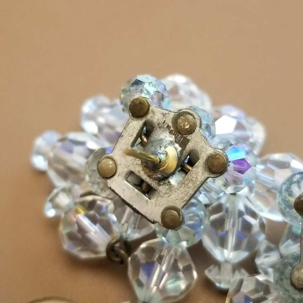 Vintage Aurora Borealis Earrings – Crystal Cluster Dangle - Picture 5 of 6